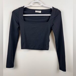 Babaton Black Long Sleeve Crop Top XS Square Neck Aritzia